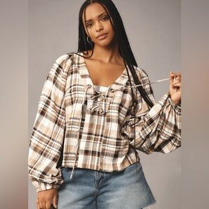 By Anthropologie Long Sleeve Lace Up Dolman Blouse